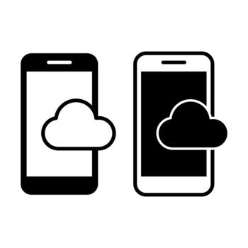 teléfono inteligente nube negro icono haz para móvil almacenamiento y sincronizar caracteristicas vector