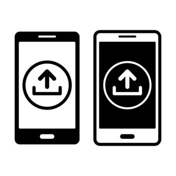 teléfono inteligente subir negro icono haz para móvil archivo transferir y datos sumisión vector