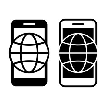Smartphone Globe Black Icon Bundle for Global Access and Worldwide Mobile Tools vector