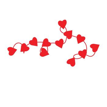Decorative string of red hearts on a white background vector