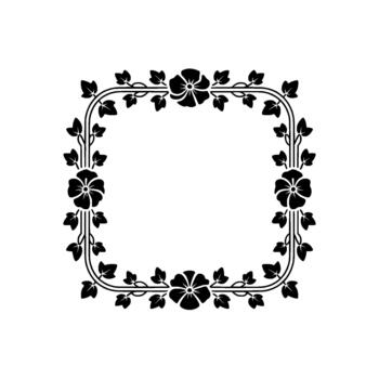 Elegant floral square frame with decorative leaves and stylized flower elements creating an art nouveau border vector