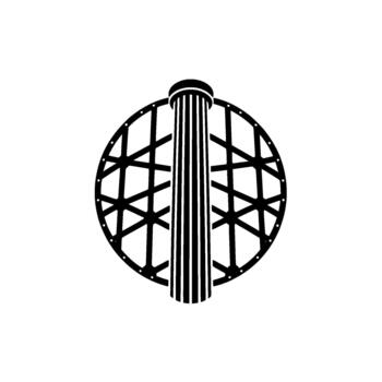 un sorprendentes caracteristicas un central cilíndrico columna con vertical rayas adjunto dentro un circular geométrico modelo parecido a un estilizado globo o relativo a la navegación ayuda vector