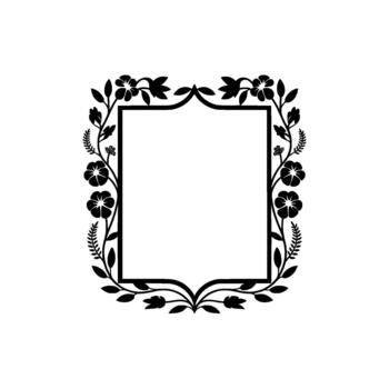 un estilizado silueta de un decorativo rectangular marco adornado con intrincado floral y hoja motivos simétricamente rodeando el central vacío espacio vector