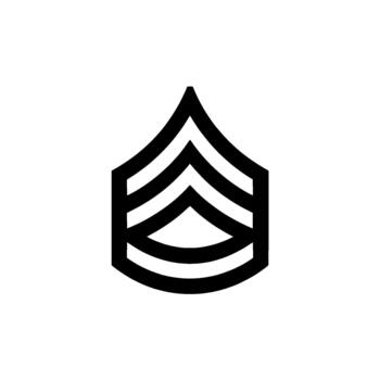 A stark depiction of a military rank insignia featuring three upwardpointing chevrons and a curved bottom stripe vector