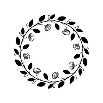 Elegant floral and leaf wreath with delicate outlined buds arranged in a circular pattern vector