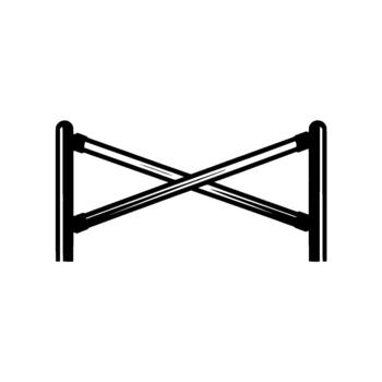 Minimalist abstract geometric shape resembling interconnected diagonal bars forming an X pattern between two vertical supports vector