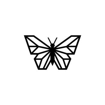 A stark geometric origami style butterfly silhouette with sharp angles and defined lines vector