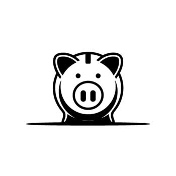 A clean and bold illustration of a stylized piggy bank emerging from a simple dark horizontal line representing a surface vector