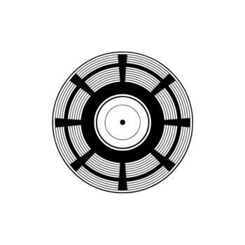A stark geometric abstract resembling a stylized vinyl record or optical illusion with concentric rings and radial lines vector