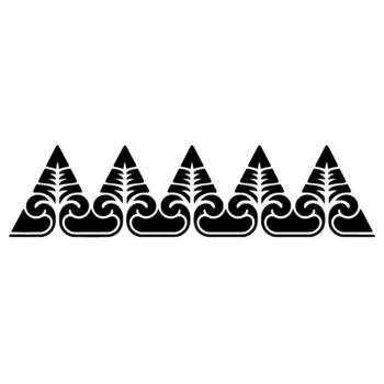 A seamless tribal inspired border featuring repeating triangular motifs with intricate scrollwork and stylized foliage elements vector