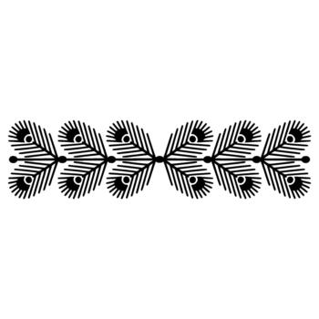 un minimalista presentando un repitiendo simétrico frontera modelo de estilizado pavo real plumas con punto acentos vector