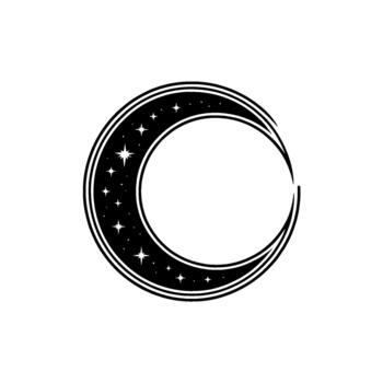 Minimalist crescent moon adorned with numerous stylized stars and a subtle celestial texture isolated vector