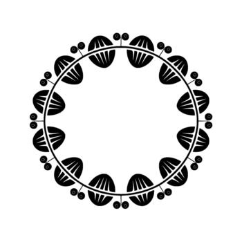 A minimalistic circular ornamental border with repeating abstract petal shapes and small round accents vector