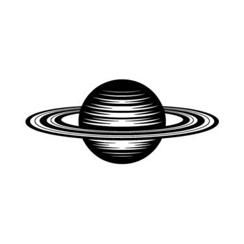 A striking illustration of planet Saturn with its iconic rings rendered in a stylized linear pattern vector