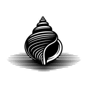 Stylized illustration of a spiral seashell with parallel lines creating a and abstract representation vector
