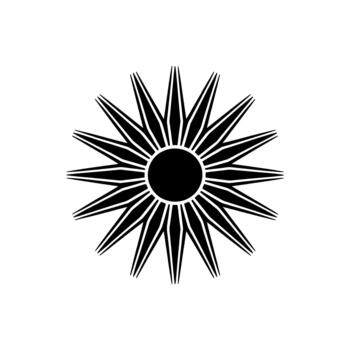 un sorprendentes geométrico rayos de sol con agudo angular rayos radiante desde un central sólido circulo vector