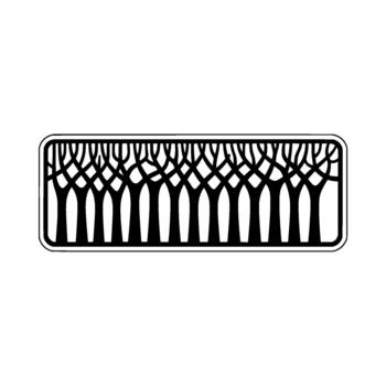 un estilizado ilustración de un denso bosque fila con interconectado ramas formando un sorprendentes modelo dentro un redondeado rectangular marco vector