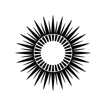 A striking emblem resembling a stylized sun with sharp radiating rays and a segmented circular inner core vector