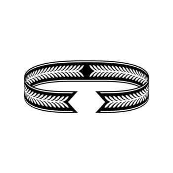 A minimalist illustration of a decorative oval ribbon banner featuring a repeating laurel leaf pattern and pointed ends vector