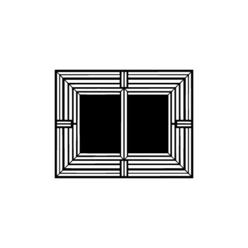 A stylized geometric abstract featuring a symmetrical frame composed of parallel stripes and intersecting lines vector