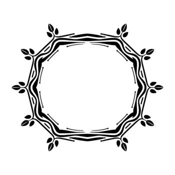 Abstract geometric circular motif with stylized leaf embellishments and flowing organic lines forming an ornamental border vector