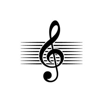 A bold and striking treble clef symbol elegantly superimposed across a stylized set of five horizontal musical staff lines creating a minimalist yet impactful representation of music and notat vector