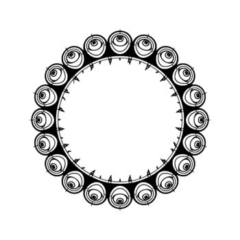 A circular stylized art deco featuring a repetitive pattern of abstract rose motifs with sharp thornlike elements vector