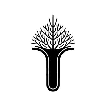 un estilizado minimalista de un desnudo árbol emergente desde un abierto libro formando un tu forma representando conocimiento crecimiento y aprendizaje vector