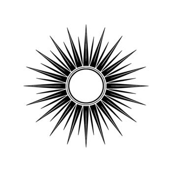 A stark abstract sunburst emblem with sharp pointed rays radiating from a circular center isolated vector