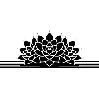 A minimalist illustration of a semicircular succulent bloom with sharp pointed petals and a horizontal striped border vector