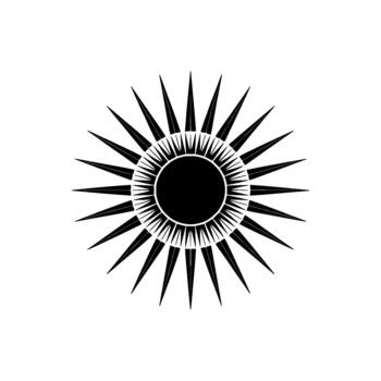 stylized sun symbol with sharp rays and circular pattern vector