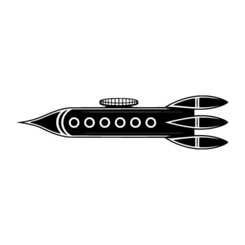 A striking illustration of a retro futuristic rocket ship with multiple fins and circular windows vector