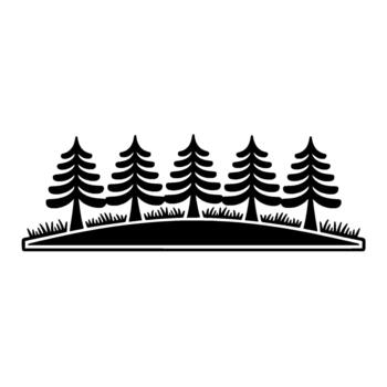 un sencillo silueta ilustración de un fila de cinco hojas perennes pino arboles en pie vector