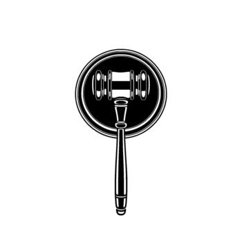 Classic illustration of a judges gavel centered within a circular frame symbolizing justice and legal proceedings presented in a clean minimalist style vector