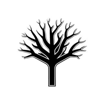 A minimalist silhouette of a bare deciduous tree with intricately branching limbs and a thick trunk vector