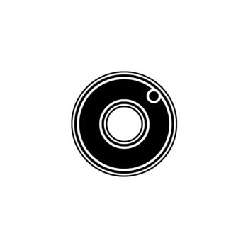 A stylized depicting a camera lens aperture with concentric circles and a small circular highlight vector