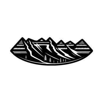 Stylized silhouette of a mountain range with sharp peaks jagged ridges and stylized pine trees vector