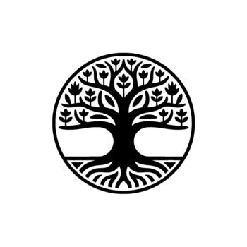 A stylized representation of the ancient symbol of the Tree of Life within a perfect circle vector