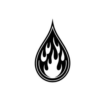 Stylized silhouette of a teardrop shape containing stylized flames and an outer double line border vector