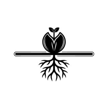 de un creciente planta de semillero con prominente raíces emergente desde un horizontal línea representando crecimiento o un divisor elemento vector