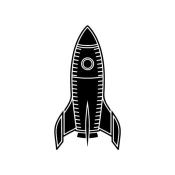 silueta de un retrofuturista cohete Embarcacion con detallado aletas y un circular ventana gráfica vector