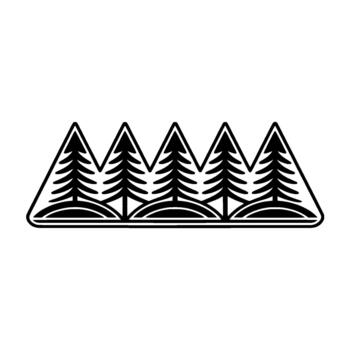 ilustración de cinco estilizado pino arboles forrado arriba formando un repitiendo modelo dentro un triangular contorno vector