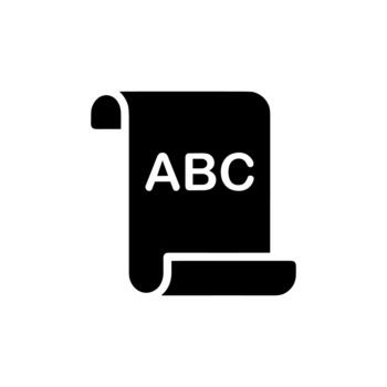 Glyph Solid Scroll Paper with ABC Content Education Document Icon vector
