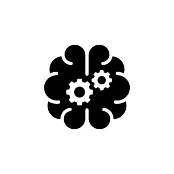 Simple Flat Brain with Gears Symbol for Thinking and Innovation Concept vector