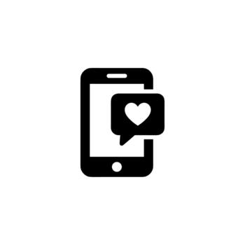 Simple Flat Style Smartphone Heart Message Notification Mobile Icon vector