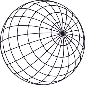 Wireframe globe showing grid lines and meridians vector