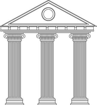 Classical building facade with three ionic columns vector