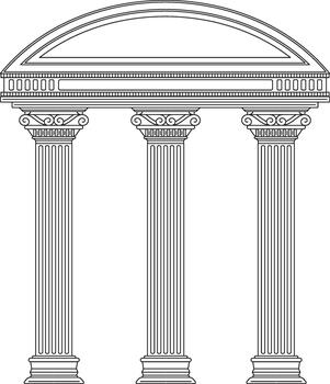 Classical Ionic columns supporting old architecture structure vector
