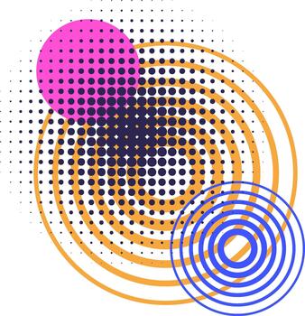 Abstract geometric shapes creating retro modern halftone design vector