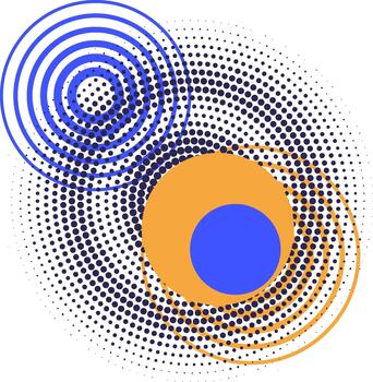 Abstract blue and orange overlapping halftone circles background vector